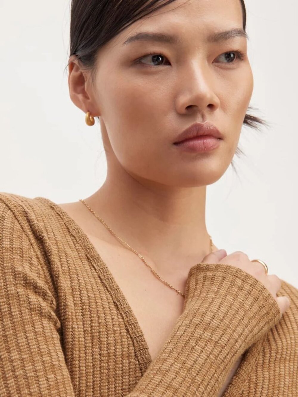 Everlane Cozy Rib Wrap Top | Cappuccino Brown | Balletcore Tie Front Sweater - Picture 4 of 9